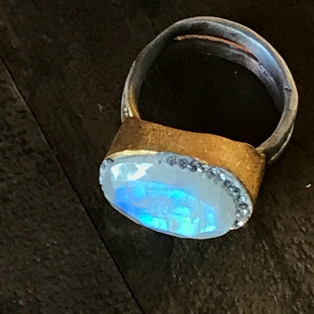 Handmade Moonstone Ring 24k gold & sterling silver - Picture 2 of 7